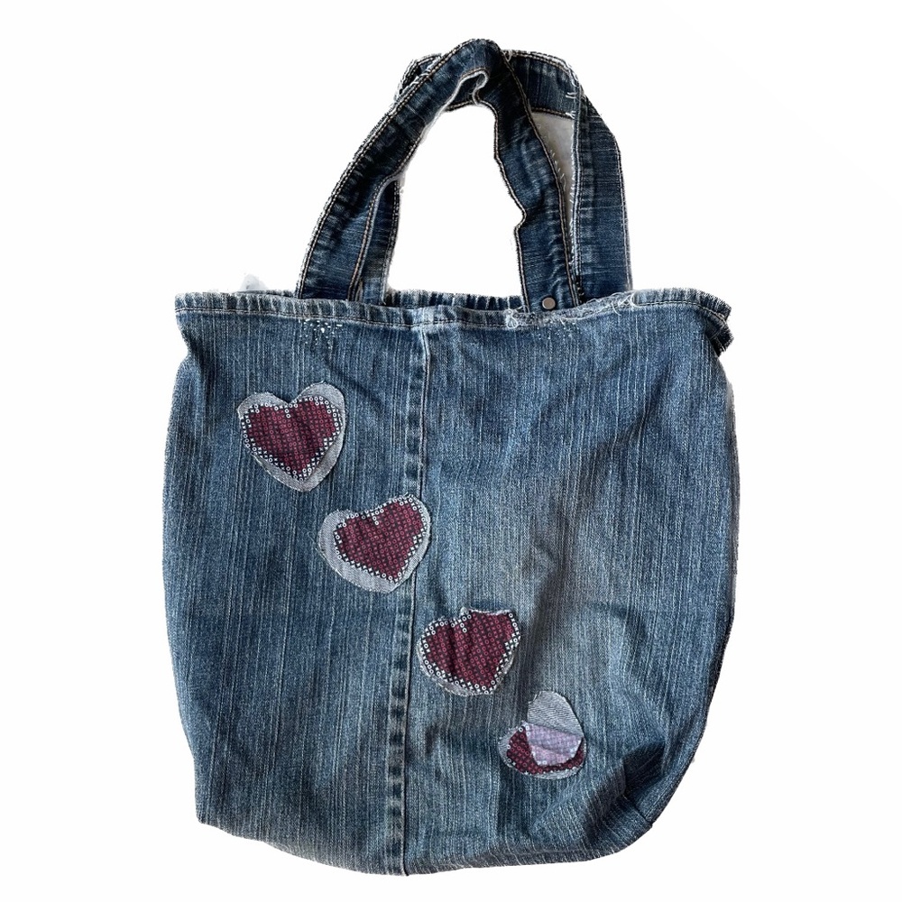 Denim Custom Levi Pant Heart-Embellished Tote Bag